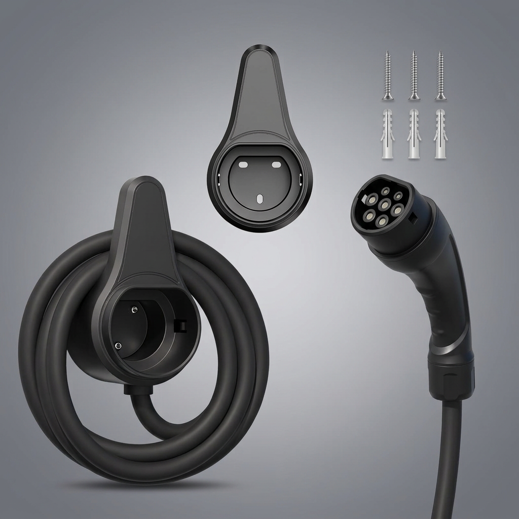 EV Charger Wall Mount Holder on a graphite studio background