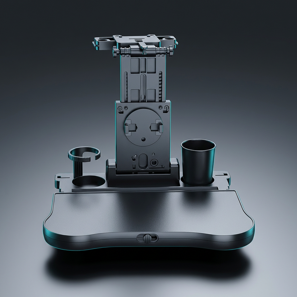 Foldable Car Travel Tray with Cup & Phone Holders on a graphite studio background