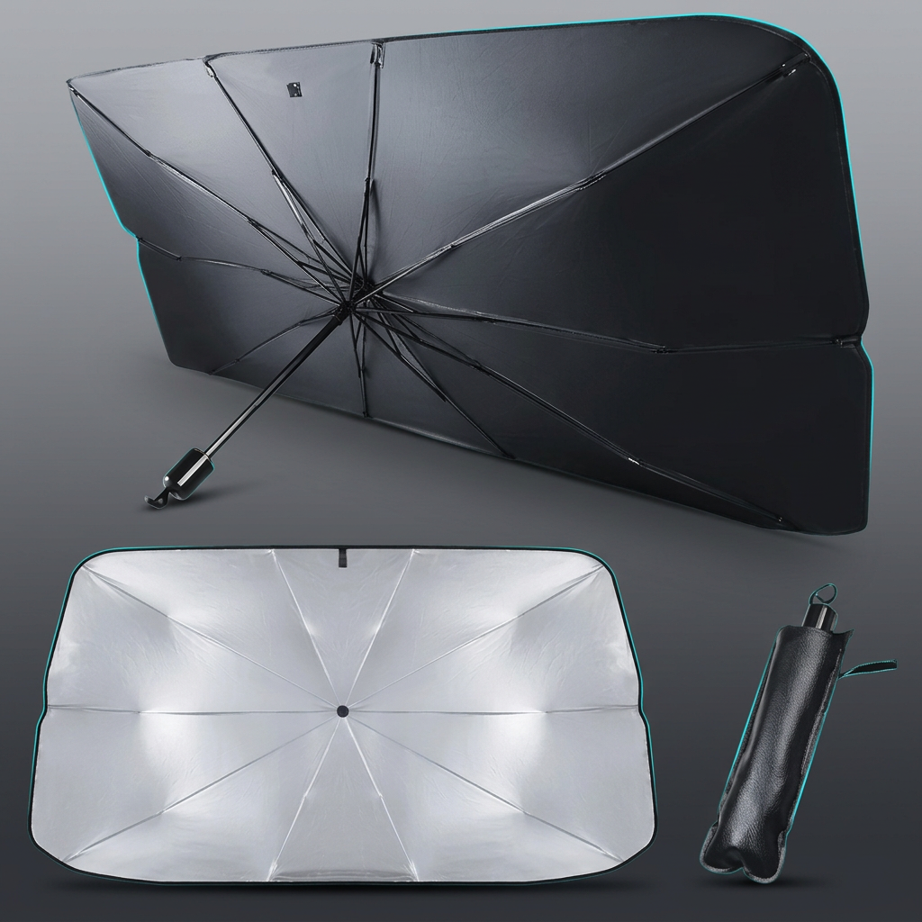 Foldable Windshield Sunshade Umbrella on a graphite studio background