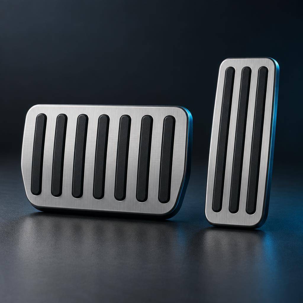 Foot Pedal Covers – Non-Slip Aluminum Alloy Accelerator and Brake Pads on a graphite studio background